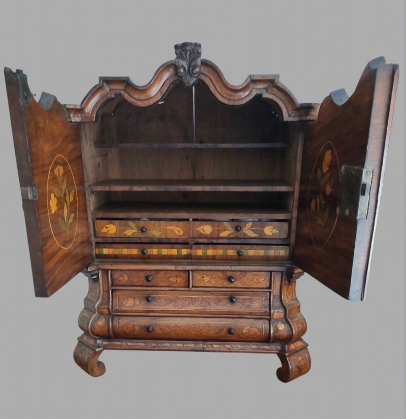 A Rare Apprentice Miniature Dutch Marquetry Cabinet Piece c1800
